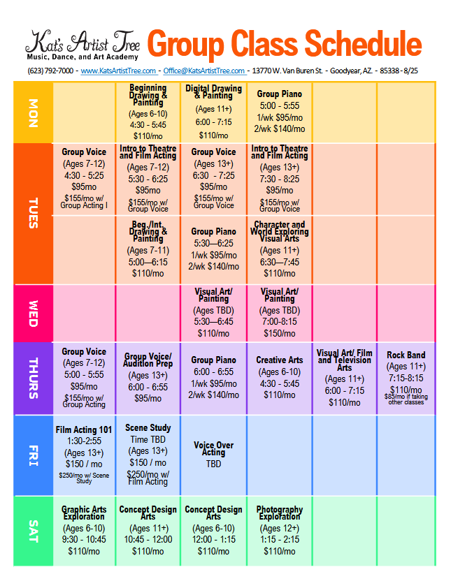 Class Schedule & Pricing – Kat's Artist Tree